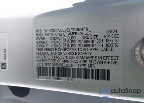2024 Honda Cr-V Hybrid Sport-L z USA, uszkodzony, nr VIN 7FARS5H86RE032639